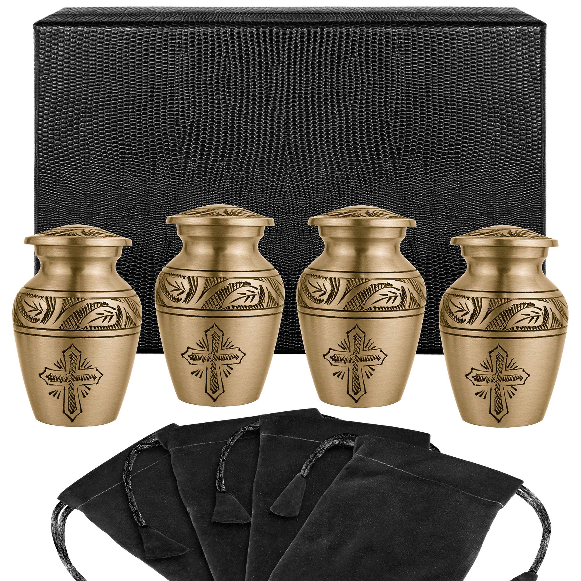 Trupoint Memorials Small Urns for Human Ashes Keepsake, Religious Decorative Mini Cremation Urn for Adult Men & Women, Set of 4, Gold Cross — image 1