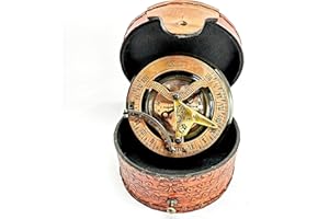 ANTIQUANA - Antique Brass Sundial Compass Marine Boat Gift Pocket Sundial in Box Nautical Marine Gift Sun Clock Pirate Ship Replica Watch