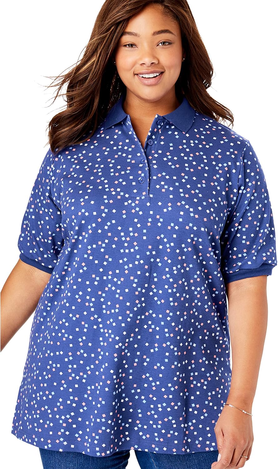 Size Elbow-Sleeve Tunic Polo Shirt 