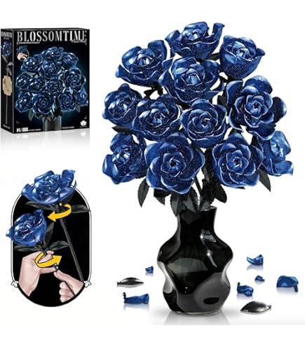 Amazon.com: Flower Bouquet Building Block Set – 634PCS Blue Rose