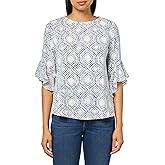 MULTIPLES Women's Three Quarters Flounce Sleeves Scoop Neck Top