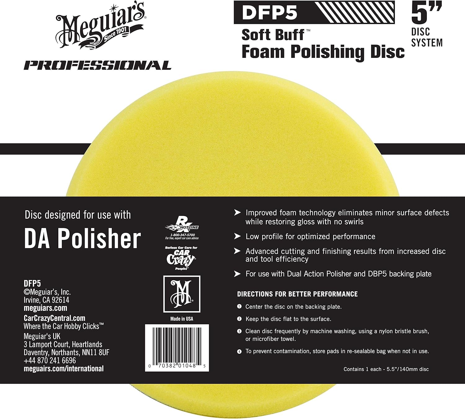 Meguiar's DFP5 Soft Buff 5" DA (Dual Action) Foam Polishing Disc, 1 Pack: Automotive