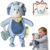 Moonkie Baby Lovey with Silicone Teether, Dinosaur Security Blanket with Textured Ribbons, Crinkle Toys, Soft Minky Velour &amp; Natural Cotton, Newborn Boys Gifts for Baby Shower &amp; Birthday