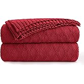 Wine Red Cotton Knit Throw Blanket for Couch Sofa Bed - Home Decorative Soft Cozy Sweater Woven Fall Cable Oversize Knitted Blankets - 3.4 Pounds 60 x 80