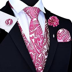 GUSLESON Hot Pink Mens Vest Tie and Bow Tie Set