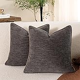 MATTINS Soft Textured Chenille Throw Pillow Covers Set of 2 Neutral Decor Modern Farmhouse Pillow Cases Home Decorative Couch Cushion Covers for Sofa Bedroom Living Room Black Grey 16x16 Inch