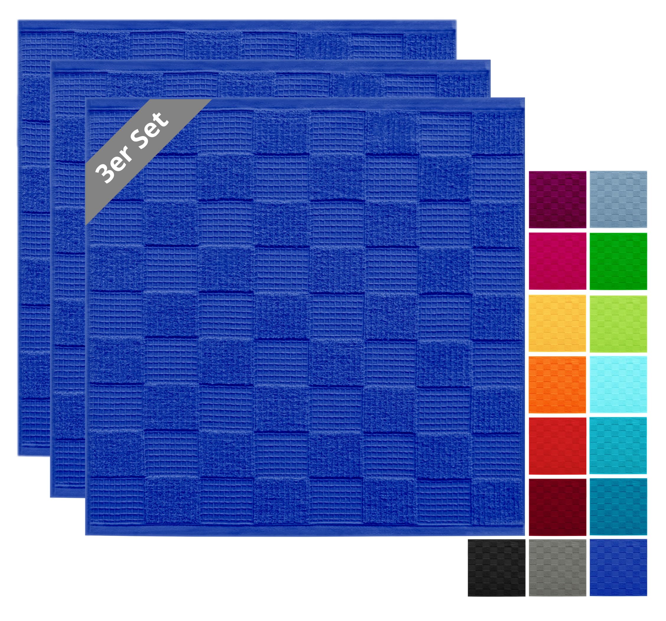 Lashuma Tea Towels 100% Cotton - Kitchen Towels & Tea Towels 50 x 50 cm Waffle Pique & Terry Cloth Blue - Royal Blue, Set of 3