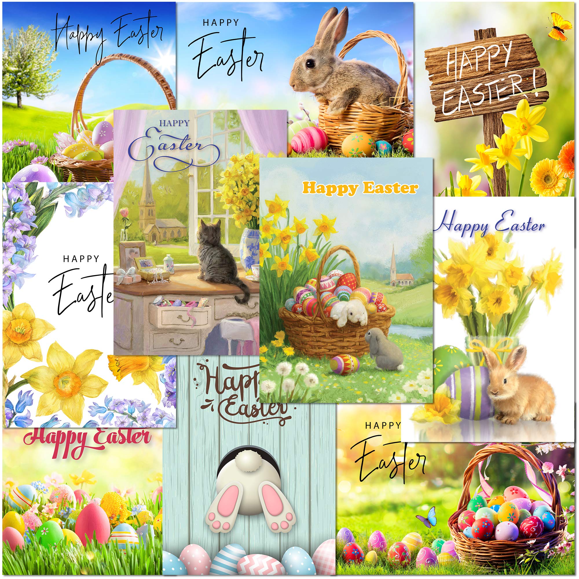 Olivia Samuel Pack of 10 Premium Easter Greeting Cards. A5 Standard Size Multipack Assortment with Yellow Envelopes. Designed and Printed in the UK.