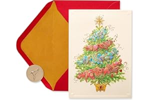Papyrus Christmas Cards Boxed with Envelopes, Peace and Happiness, Christmas Tree (12-Count)