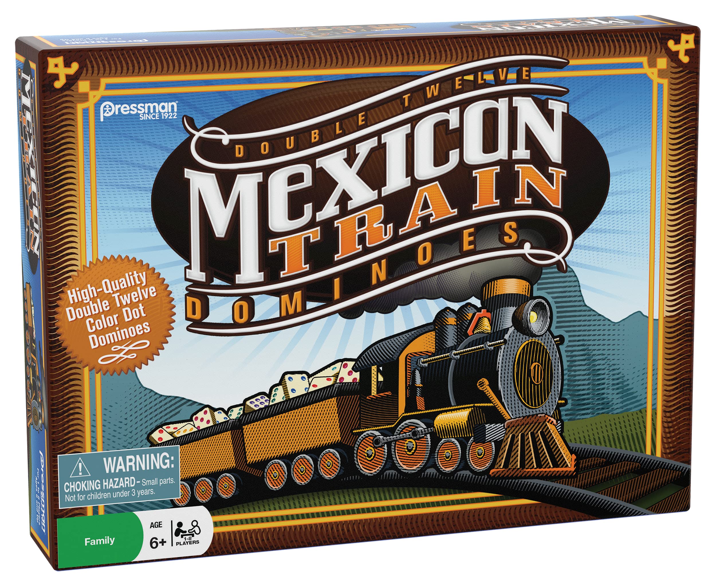 Mexican Train Dominoes - Beautiful Color Dot Double 12 Dominoes Set - Includes Train Markers and Hub by Pressman Multi Color, 5