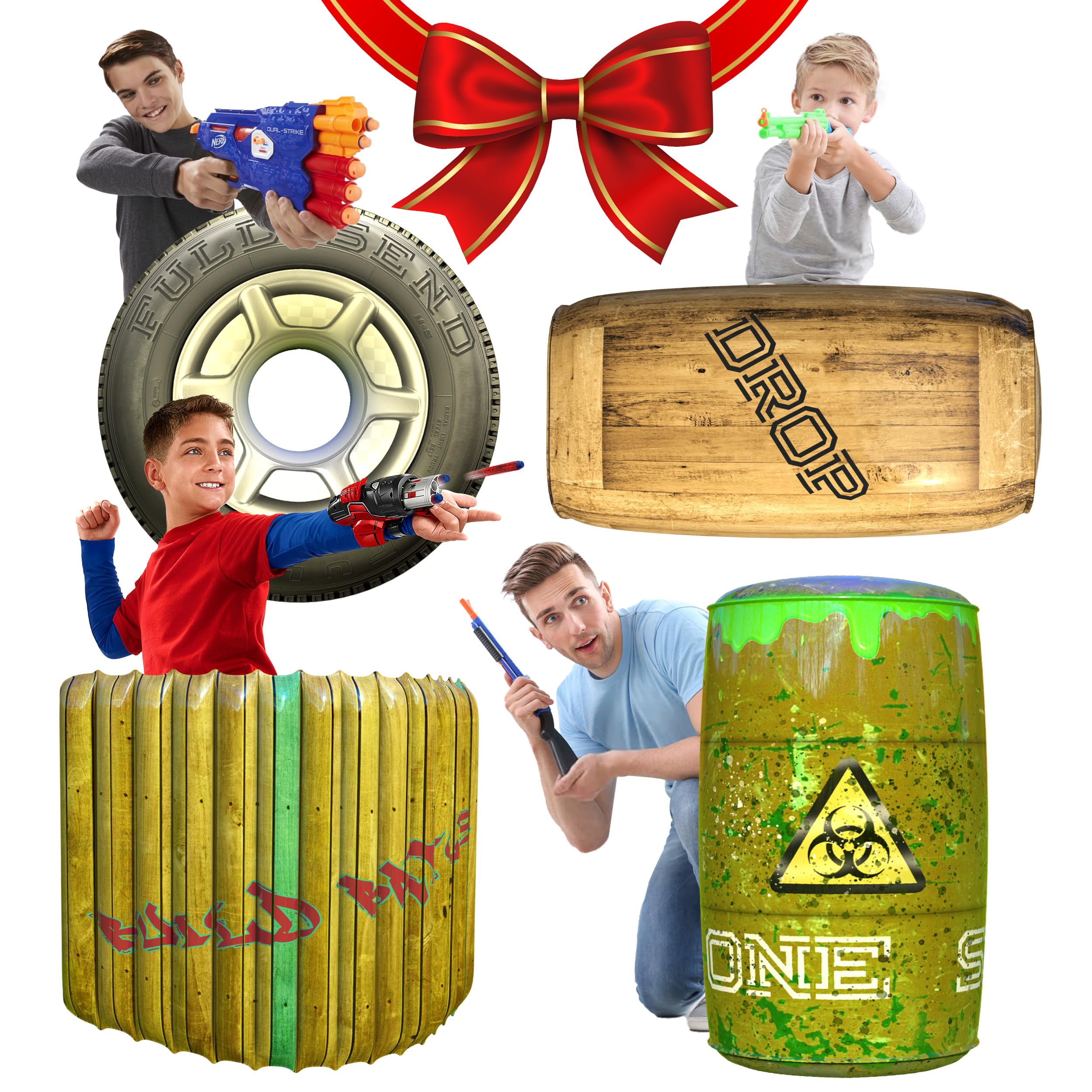 Photo 1 of Skywin Inflatable Obstacles- Inflatable Battle Bunkers,4 Pieces Inflatable Battle Obstacle, Bunker Set Play Combat Obstacles and Laser Tag Obstacles (Green)