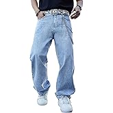 MZNBURAM Men's Y2K Hip Hop Baggy Jeans Loose Fit Wide Leg Denim Pants Casual Streetwear Trousers