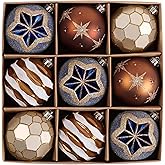 DecorbyHannah Large Christmas Ornaments, 9ct 3.15 inches Blue Copper Celestial Ball Ornaments for Christmas Tree Decorations Set, Shatterproof Plastic Hanging Balls Bulk for Xmas Indoor Party Decor