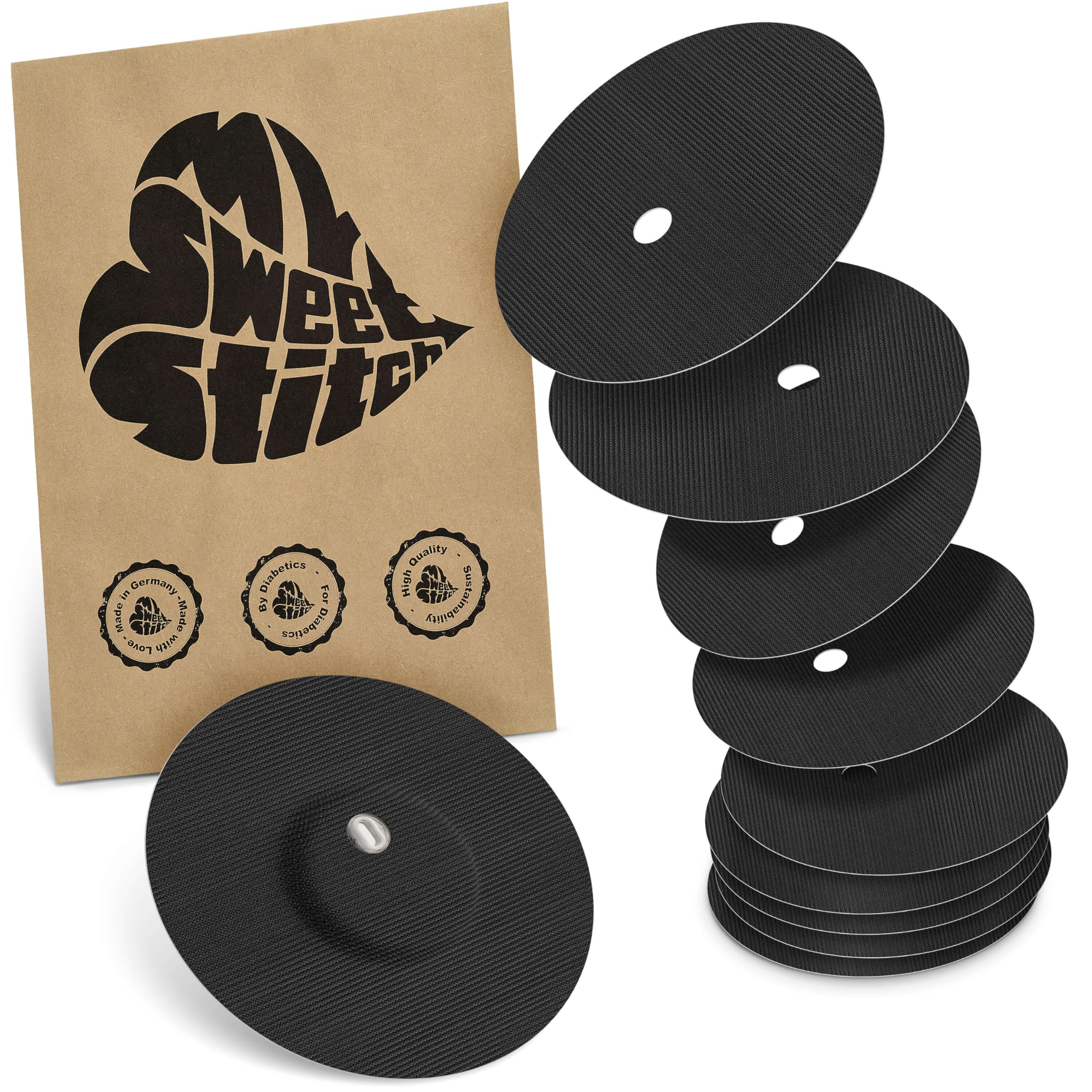MySweetStitch - 10 x Freestyle Libre 3 Round Patches with Ventilation Hole, Overpatch Ø 60mm, Waterproof, Breathable, Skin-Friendly, Made in GermanyBlack — image 1
