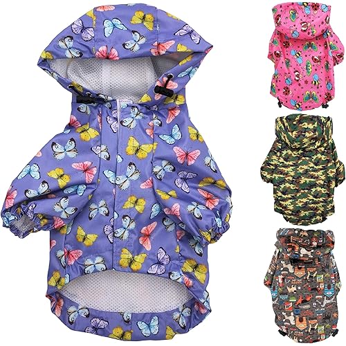 for Small Pet Cat Dog Raincoat Hoodie Coat Waterproof Rain Jacket Rainwear (XXS: Length - 8", Purple)