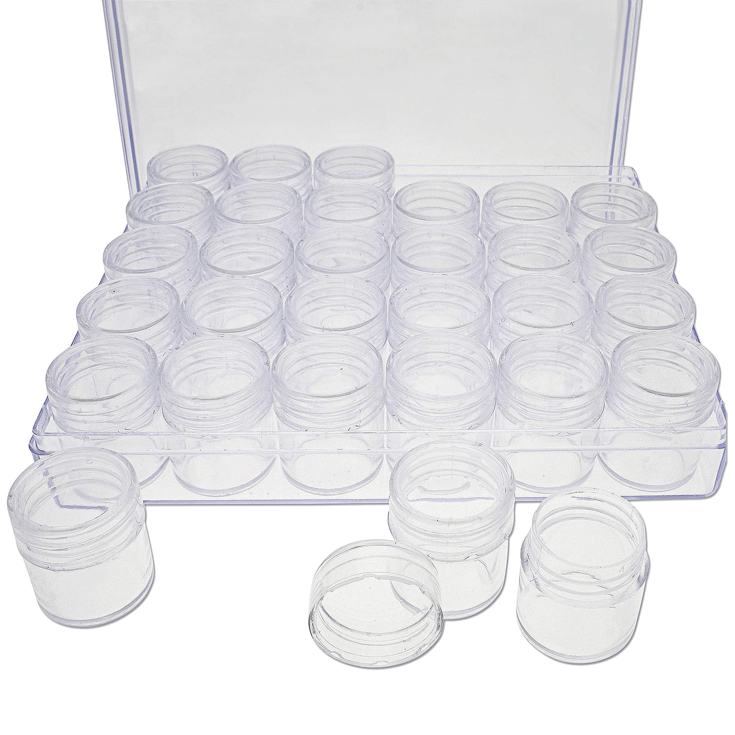 The Beadsmith Personality Case - Clear Storage Organizer Box, 6.4 x 5.4 x 1.25 inches - Includes 30 Small Containers with lids – 1 x 1.1 inches, Bead Holder