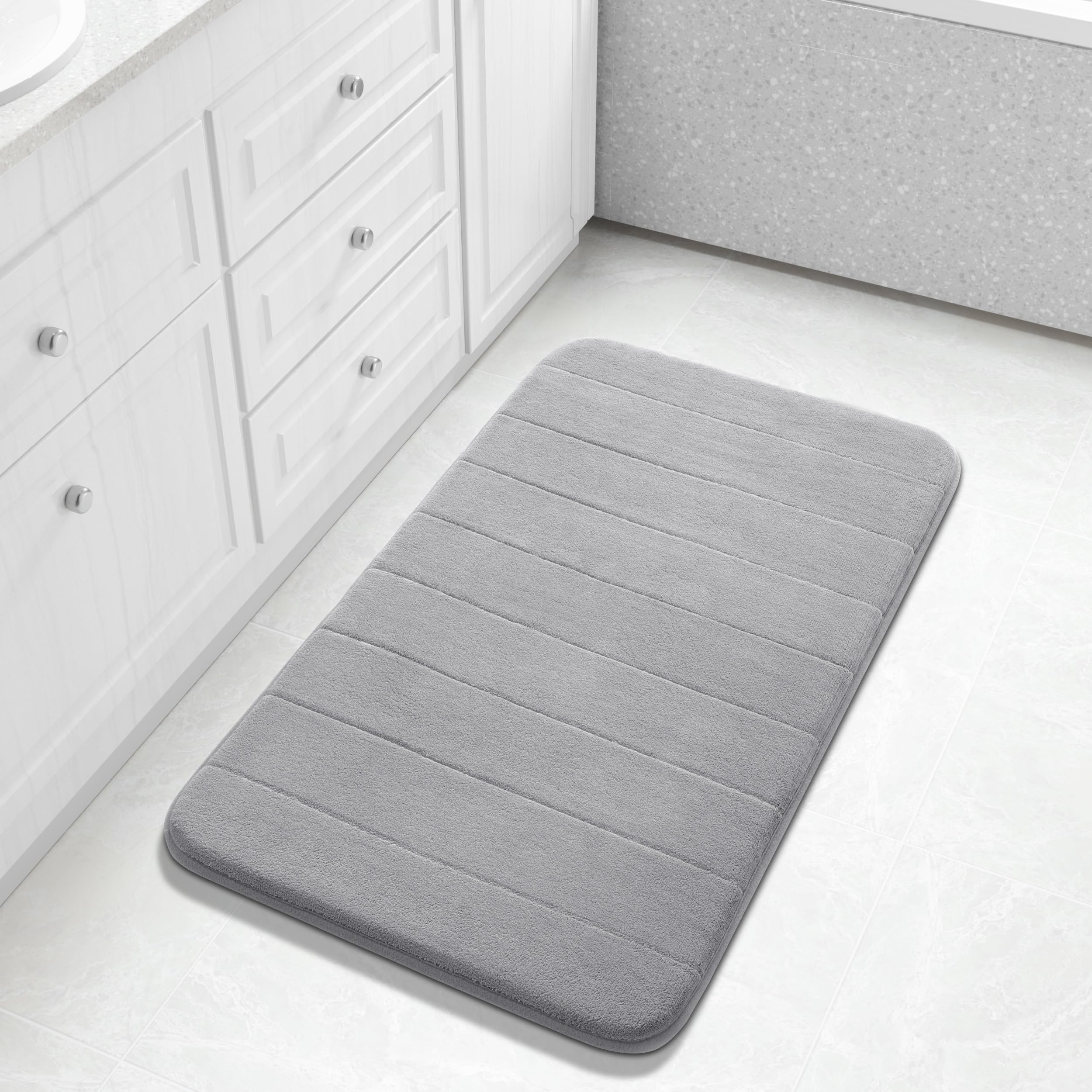 Yimobra Memory Foam Bath Mat Large Size, 92 x 61 cm, Soft and Comfortable, Super Water Absorption, Non-Slip, Thick, Machine Wash, Easier to Dry for Bathroom Floor Rug, Grey