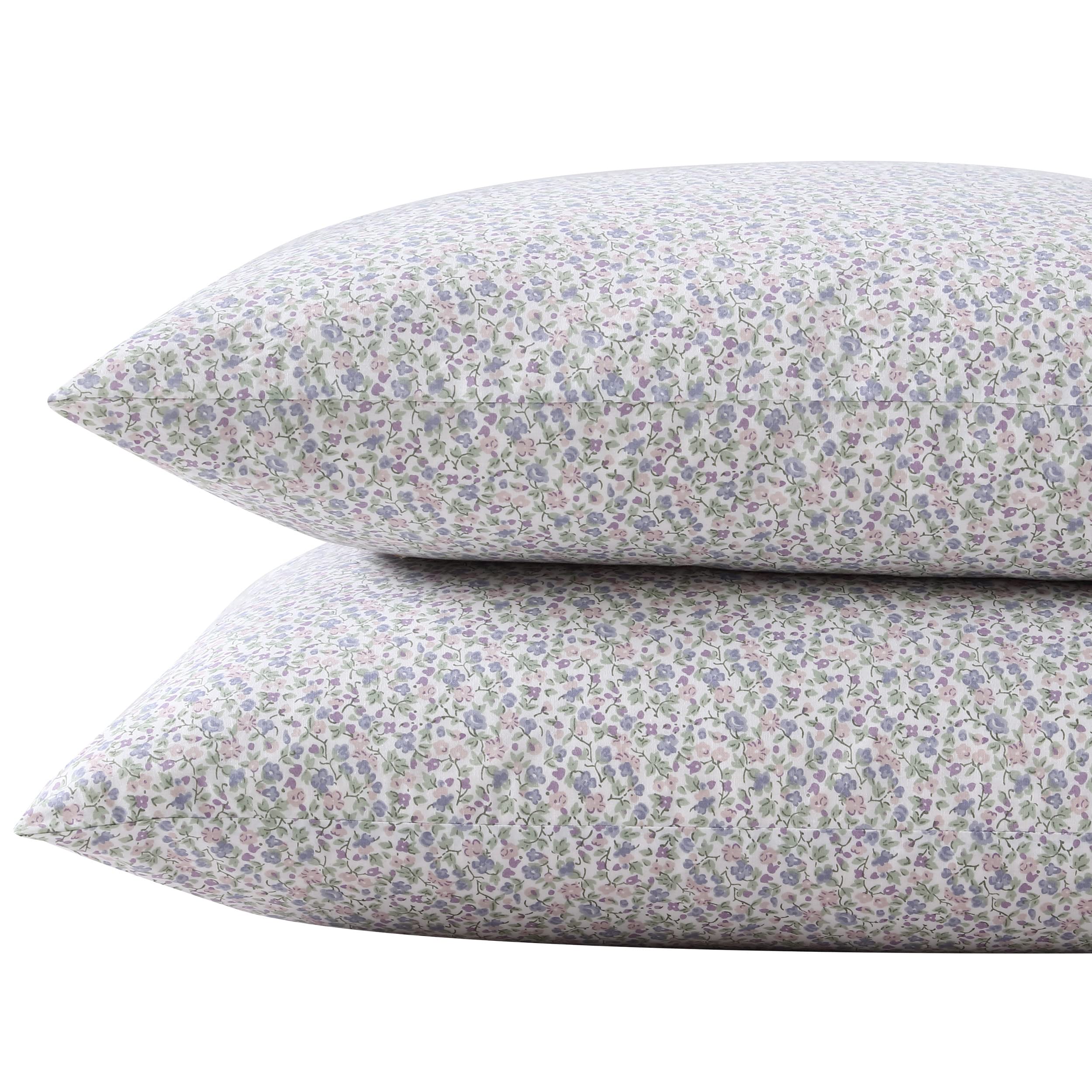 Laura Ashley - Standard Pillowcase Set, Breathable Percale Cotton Bedding, Crisp & Cool Home Decor (Emogene Purple, 2 Piece)