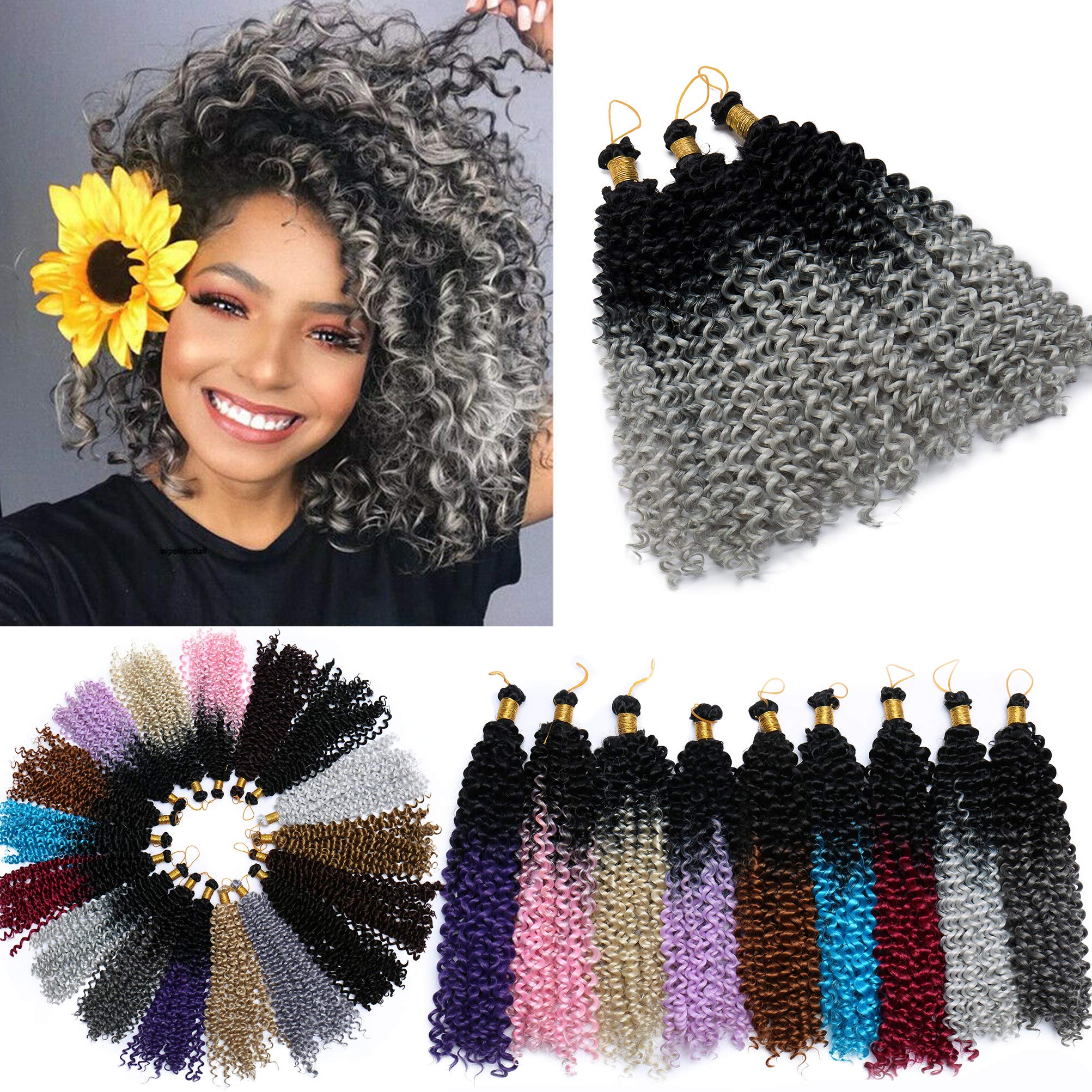 6 Pcs Passion Twist Hair 14 Inch Long Bohemian For Goddness Twist Crochet Braiding Hair Synthetic Fiber Water Wave Crochet Hair Extension Ombre Black to Silver Grey