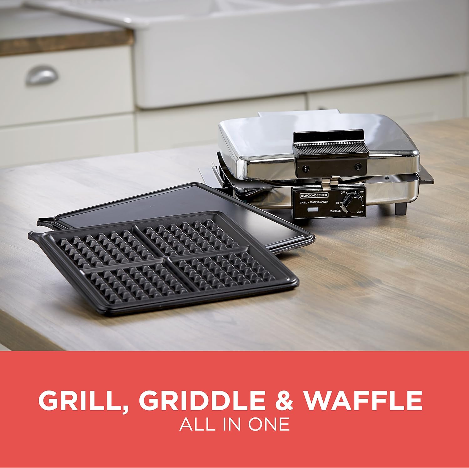 BLACK+DECKER 3-in-1 Waffle Maker with Nonstick Reversible Plates, Stainless Steel, G48TD: Electric Waffle Irons: Kitchen & Dining