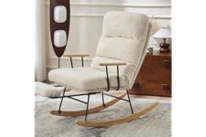 ZKZLAT 24" Wide Seat Teddy Gliding Rocking Chair with Foot Rest & Retractable Footrest & Upholstered High Back Adjustable Back Angle for Baby Nursery Rocker for Living Room & Bedroom, (Beige 1)
