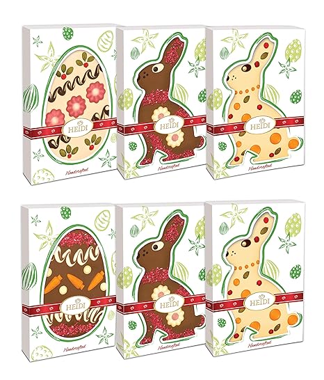 Osterdeko Schokolade von Heidi | 6x handgemachte Tafeln in Form von Ostereiern und Osterhasen | Besonderes Ostergeschenk oder