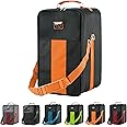 Small Wig Travel Box with Top Handle, Shoulder Strap & Double Zipper, Carrying Case with Removable Head-Holding Base - Black & Orange - by Adolfo Design