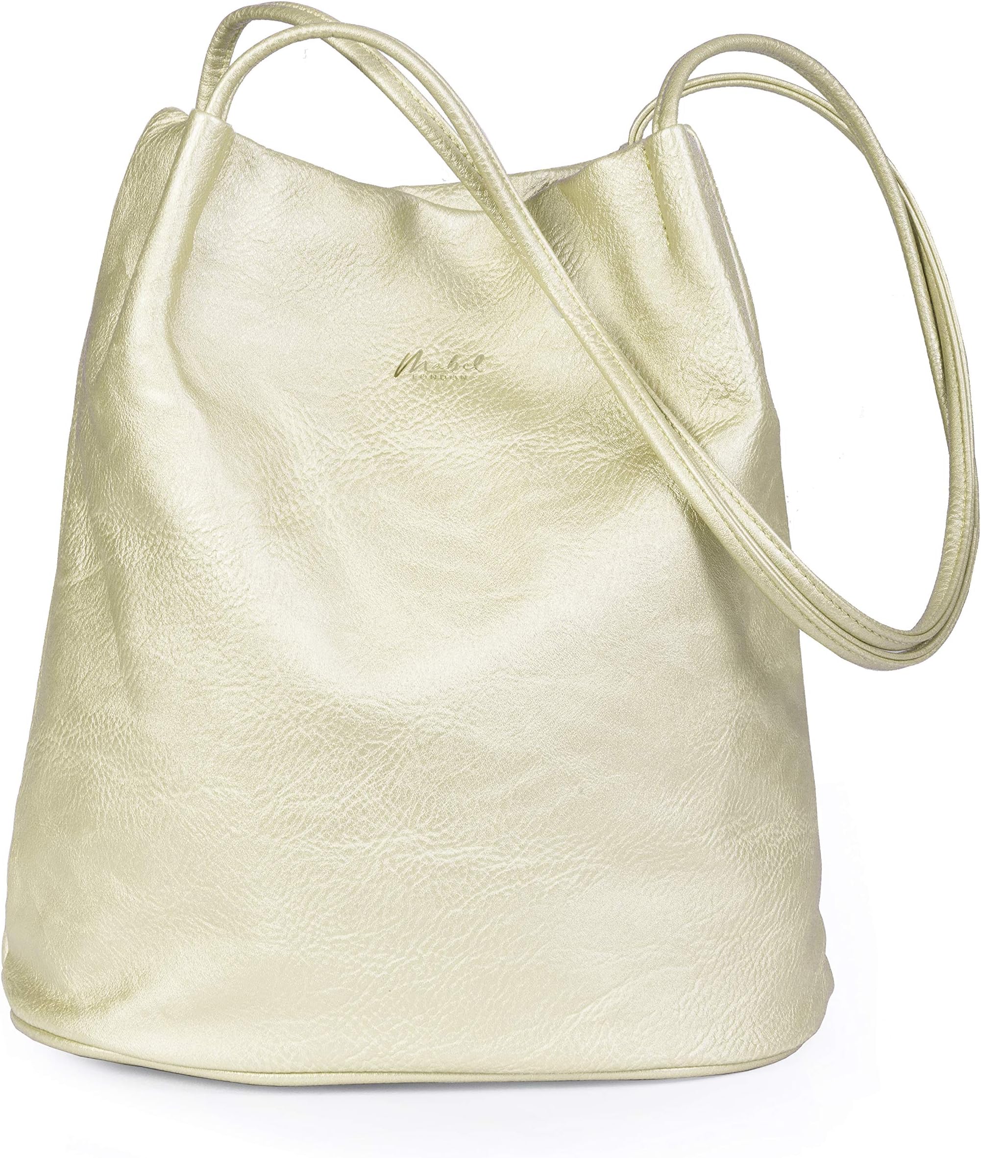 Mabel LondonWomen's Fashion Designer Medium Size Plain Soft Vegan Leather Hobo Bucket Tote Shoulder Bag - Delilah