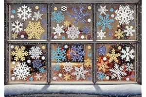 Whaline 541Pcs Christmas Snowflake Window Clings Stickers Double-Sided White Silver Blue Gold Window Decals for Winter Frozen New Year Home Shop Window Glass Display Decoration, 9 Sheets