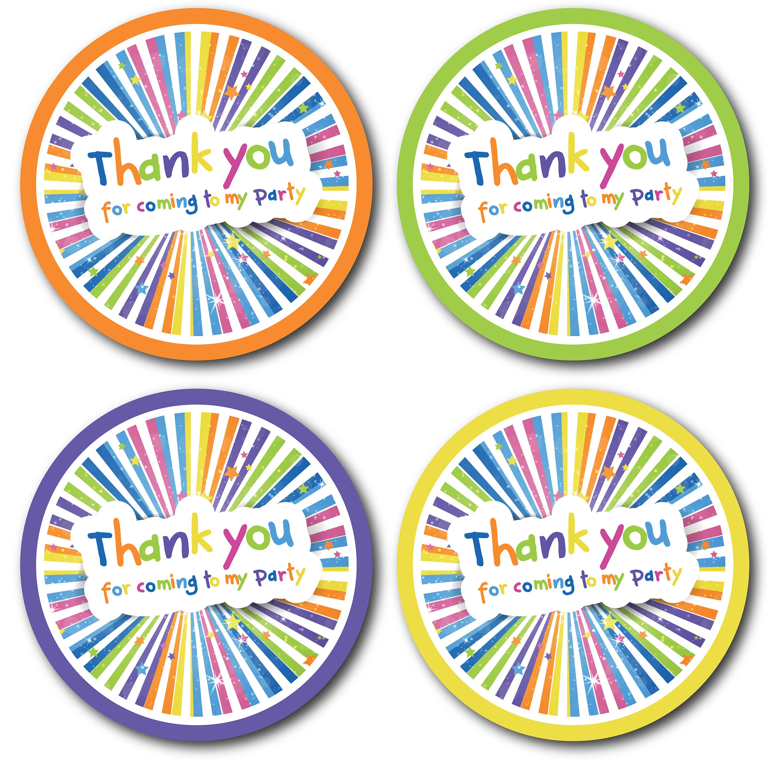Olivia Samuel 40mm Colourful Thank You for Coming To My Party Stickers. 4 Bright Colours (24 Stickers). Great for party bags, sweet cones and birthday party bag fillers.