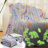 50"x60" Dinosaur Kids Heated Blanket Glow in The Dark Upgraded Dino Children Heating Throw Boy Valentine Birthday Gifts Electric Soft with 10 Level & 8 Hours Auto Off Etl Certified Machine Washable