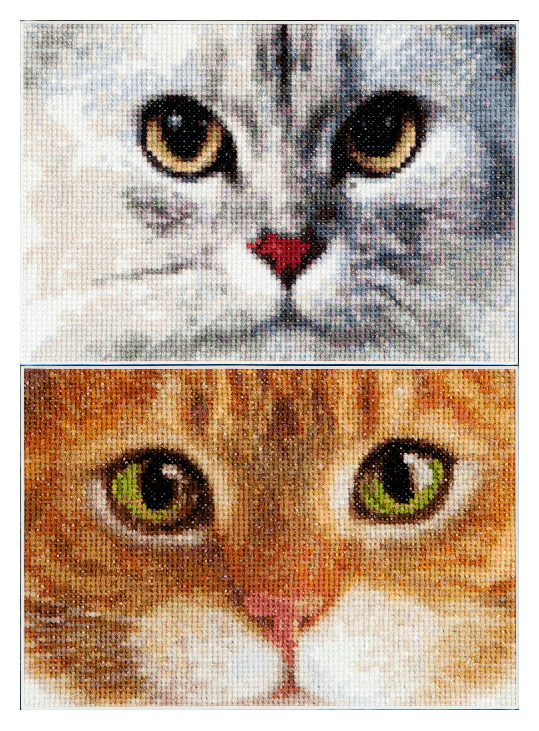 Thea Gouverneur Cats Tiger + Kitty On Aida Counted Cross Stitch Kit, 16 Count, Set of 2