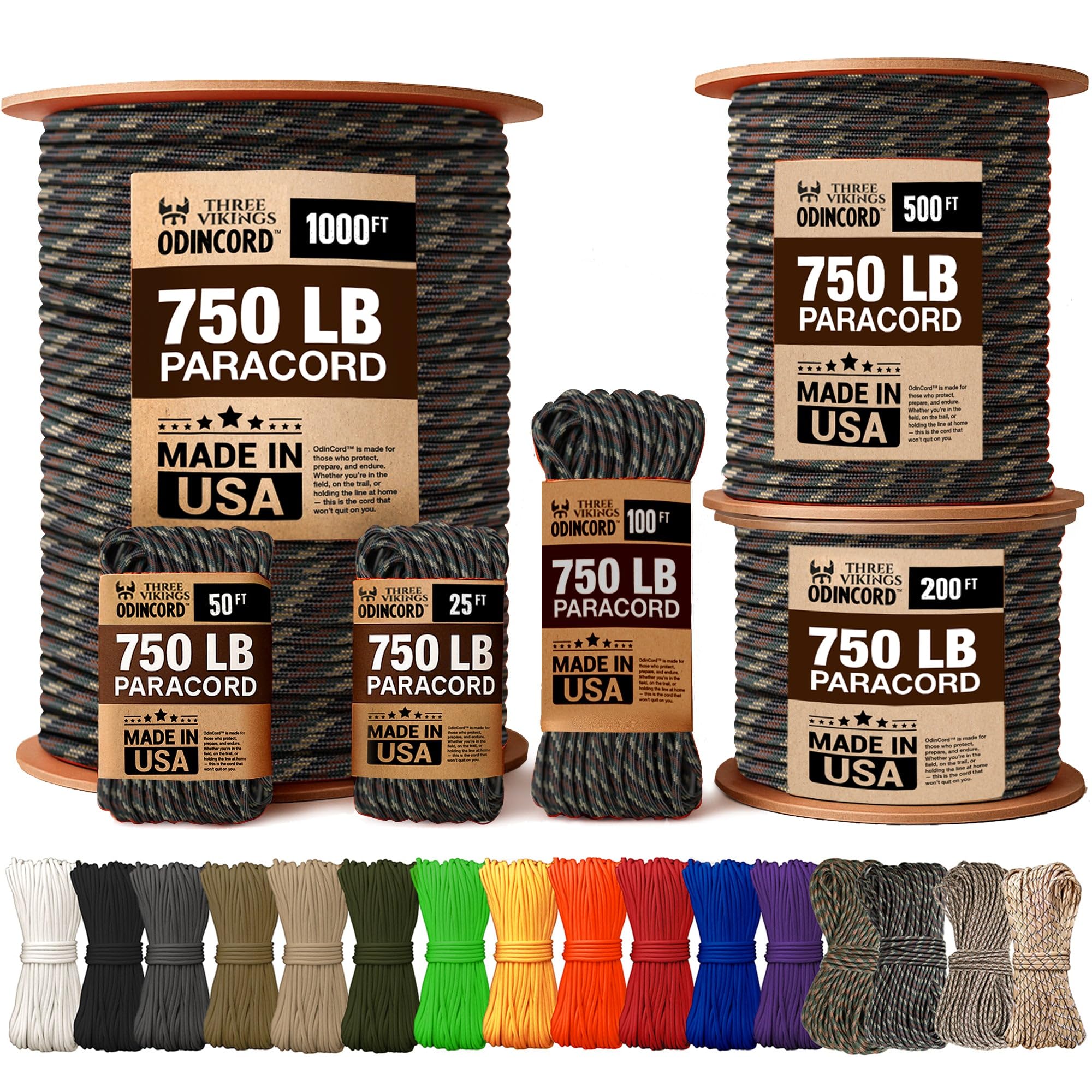 Three Vikings Paracord Rope - 750lb - 100% Nylon