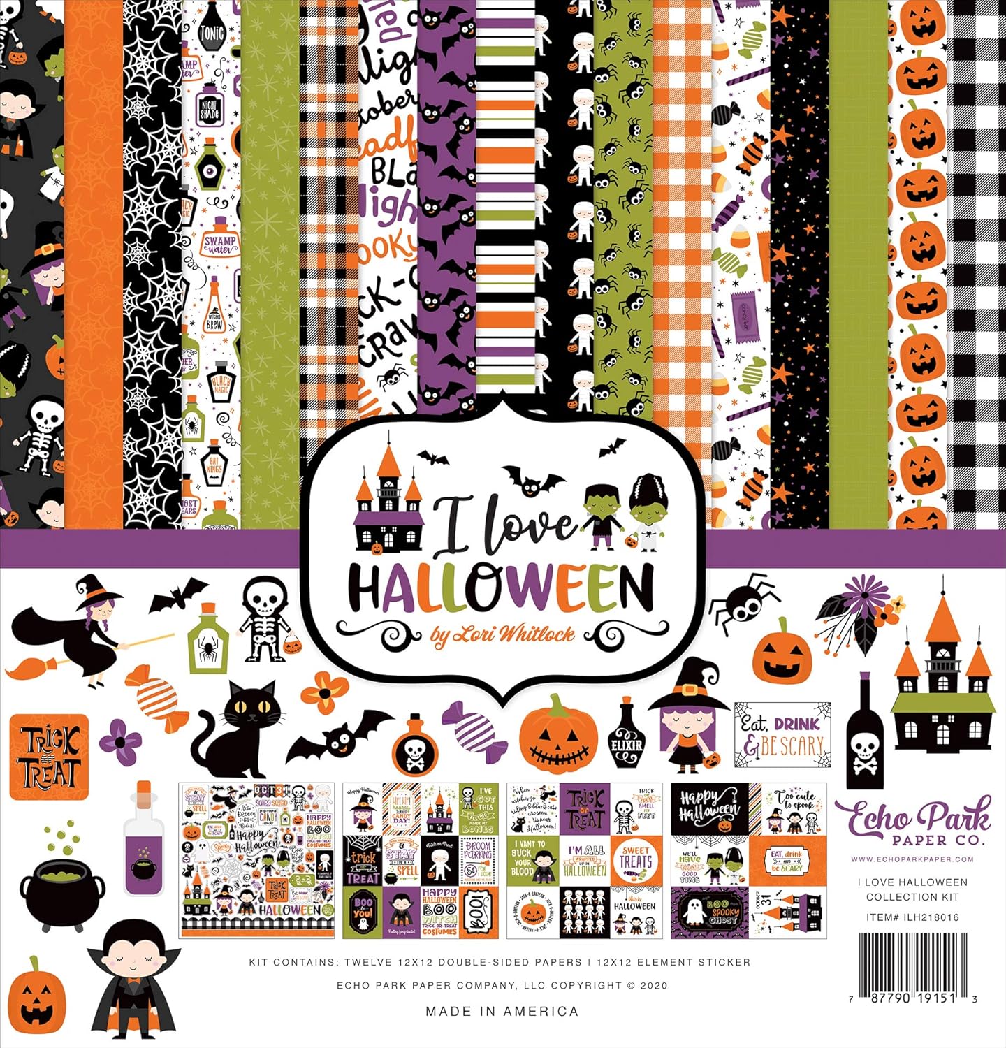 Echo Park Paper Company Love Halloween Collection Kit, Orange, Black, Purple, Green