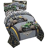 Jay franco Monster Jam MJ Life 5 Piece Full Bed Set-Includes Reversible Comforter&Sheet Set-Bedding Features Grave Digger, Max-D, Megalodon-Super Soft Microfiber-(Official Monster Jam Product)