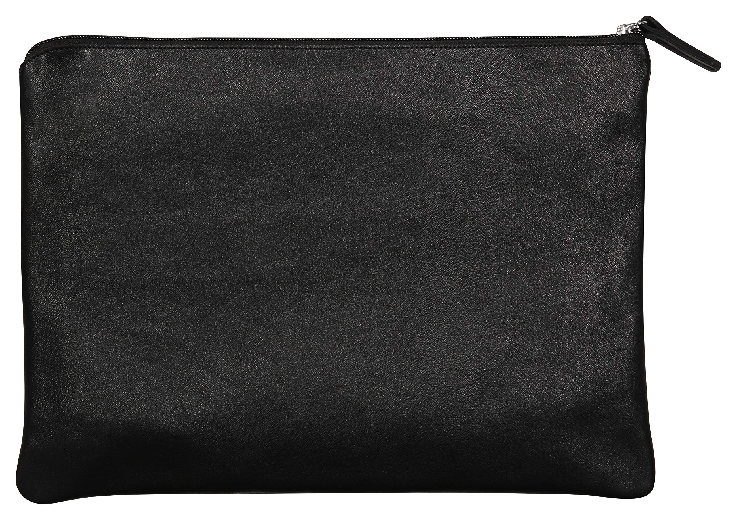 Clairefontaine 410138C - One Universal Flat Pouch with Zipper - Made of Genuine Lambskin Leather - Dimensions: 35x25 cm - Black Colour - Multi-Functional