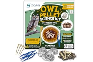 ES EVVIVA SCIENCES Owl Pellet Kit - Dissect 4 Real Owl Pellets w/Tools & PDF Bone Charts - Science Education Kit for Ages 15+ - Hands-On Animal Biology Science Lab Activity - Includes Owl eBook