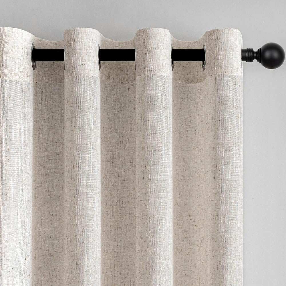 MYSKY HOME Linen Curtains for Living Room 84 Inches Long 2 Panels, Semi Sheer Curtains for Sliding Glass Door Window Drapes L