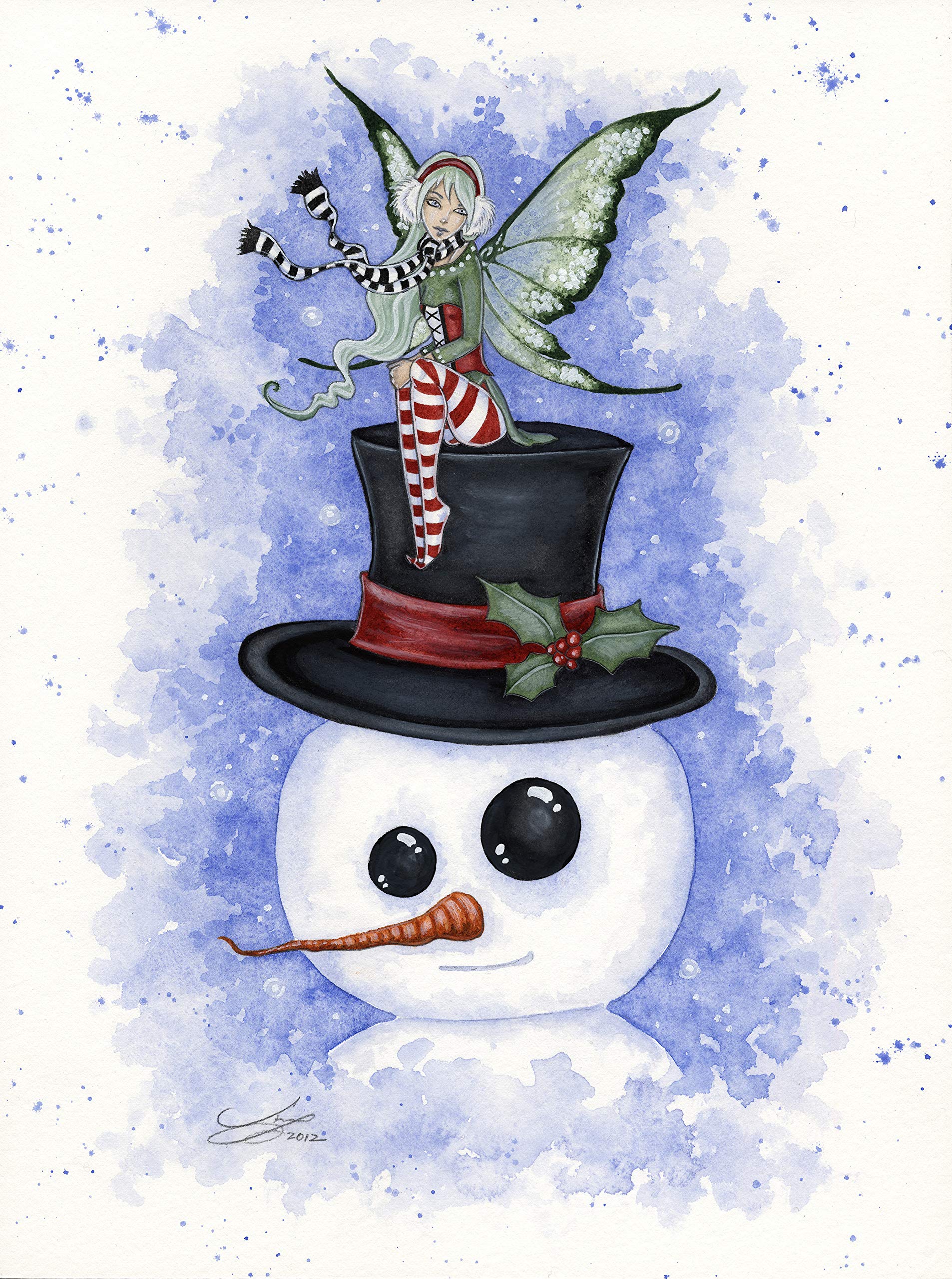 Frosty Friends - Snowman Fairy Yule Card by Amy Brown