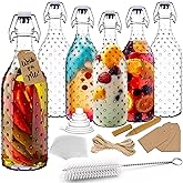 Nevlers 17 Oz Dotted Swing Top Glass Bottles with Airtight Lid | Flip Top Glass Bottle with Stopper 6 PK | Reusable Beer & Kombucha Bottles | Bottling Kit w/Shrink Wrap, Tags, Funnel, Brush & Marker