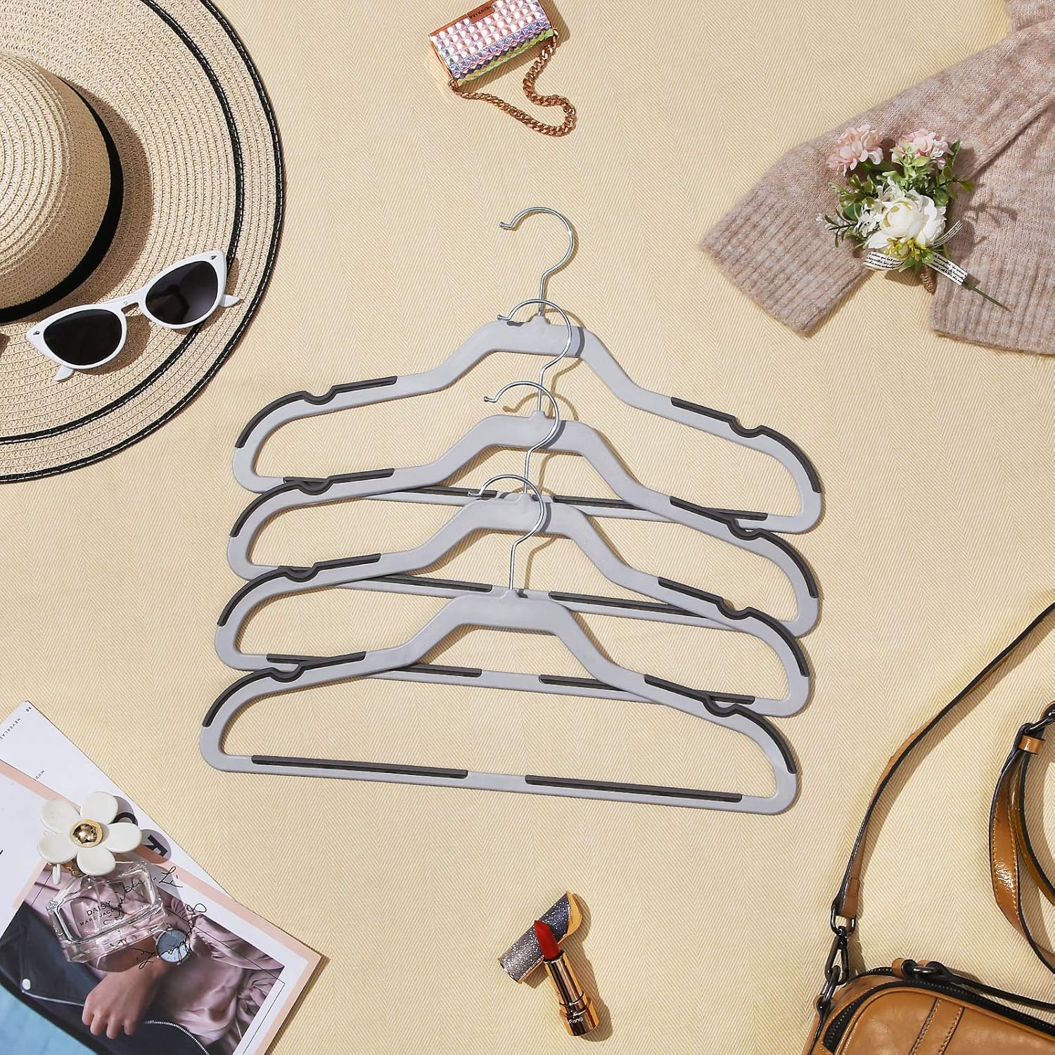 SONGMICS 20 Pack Flat Top Coat Hangers with 360° Swivel Hook, Non-Slip Strips, Heavy Duty Clothes Hangers for Jackets Shirts - Image 3