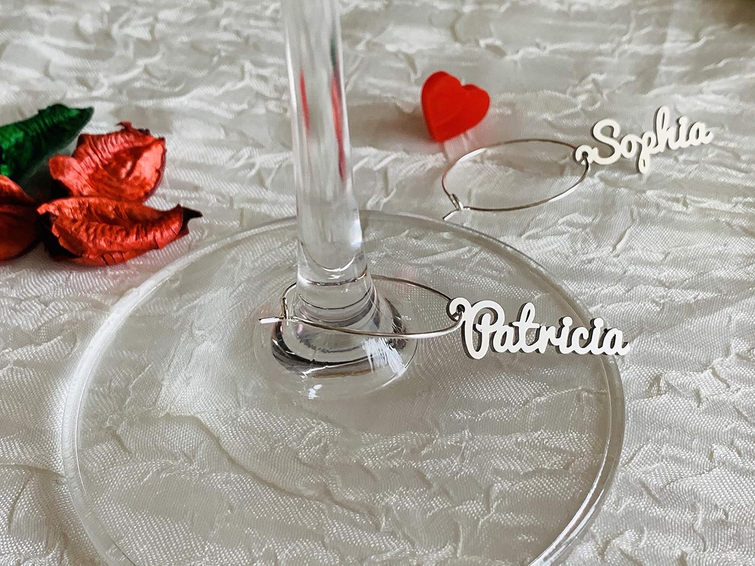 Personalised Wine Glass Charms Laser Cut Names Stainless Steel Place