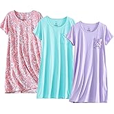 PNAEONG 3 Pack Women's Cotton Nightgown Sleepwear Short Sleeves Shirt Casual Print Sleepdress