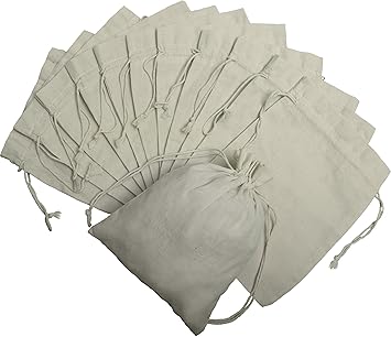 DR 100 Prozent Baumwolle Beutel Mit Kordelzug, Stoffsack Mit Band Zum Zuziehen - Organisch Und Natürlich - (20x25, Weiss)