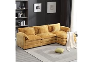 GNIXUU 112" Oversized Sectional Sofa Cloud Couch for Living Room, Modern Chenille L Shaped Couch, Comfy Boucle Modular Sofa Sleeper with Moveable Ottoman & Memory Foam(Musterd Yellow)