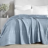 Superior Waffle Weave Cotton Blanket, Comfy Blanket for Bedroom Decor, Picnic, Beach, Traveling, Bedding Essentials, Bed Cover, Couch, Lounging, Geometric, Mai Collection, California King, Light Blue