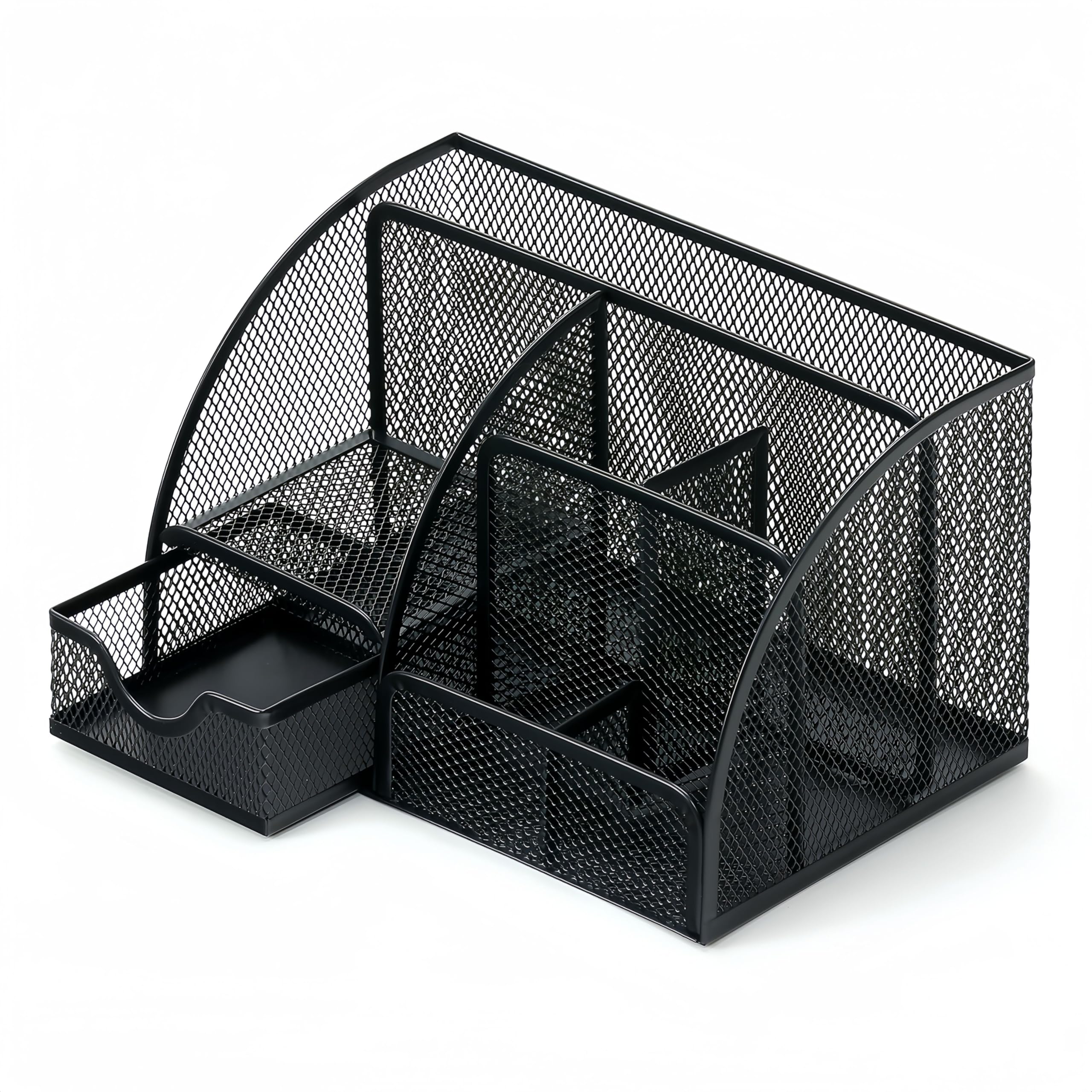 NBBENG Mesh desk organiser, Versatile Stationery Storage Desktop Organiser Pen Holder with Drawer, Stationary Organiser for School Home Office desktop supplies (Black)
