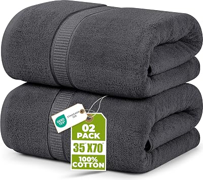 Utopia Towels Premium Jumbo Bath Sheet 90x180 cm 2 Pack Grey 100% Cotton