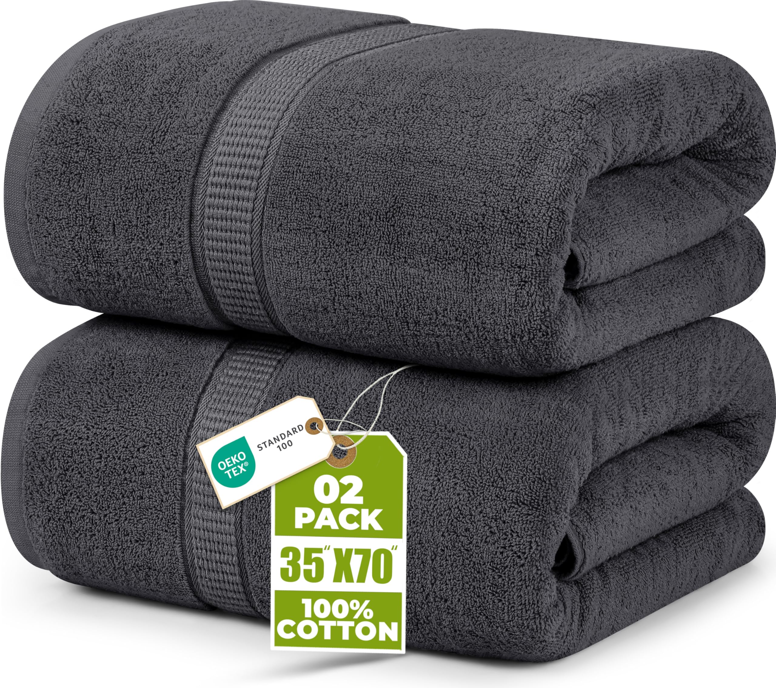 Utopia Towels - Premium Jumbo Bath Sheet (90 x 180 cm, 2 Pack) - 100% Ring Spun Cotton Highly Absorbent and Quick Dry Extra Large Bath Sheet - Super Soft Hotel Quality Towel (Grey)