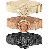 WILLBOND 3 Pcs Straw Woven Belts Elastic Raffia Belts for Women 2025 Rattan Buckle Waist Band for Bohemian Dress Braided Band
